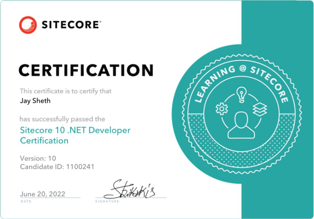 sitecore 10 dot net developer certification