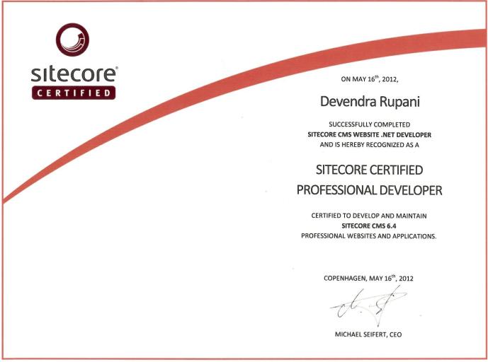 sitecore certified professional developer certification